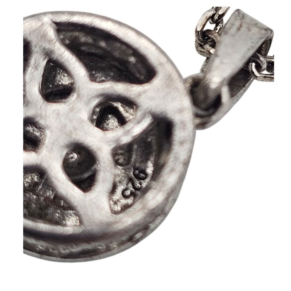 Sterling Silver Round Diamond Pave Pendant Necklace - Picture 5 of 8